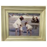 Children Paying at the Sea Shore Print Framed