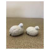 Pair of Small White Quail Bird Figurines 3"