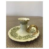 H&L Co France Vintage Ivy Candle Holder Gold Trim