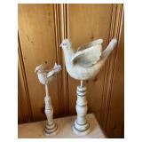 Pair of 2 Wood Like Bird Figurines White