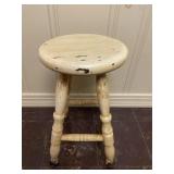 Small Off White Primitive Wood Stool