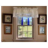 4 Framed Prints & 2 Blue Bottles