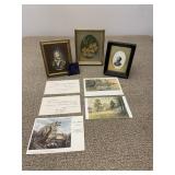 Set of Mini Framed Prints & Vintage Postcard
