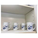 Set of 4 Blue & White Flower Coffee Cups