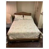 Full Size Antique Bed Headboard & Linens