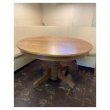 Round Wooden Vintage Table on Metal Wheels
