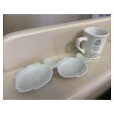 2 White Fish Trinket Dishes & 1 Coffee Cup