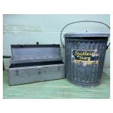 Old Metal Toolbox & Bucket with Lid