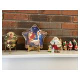 Vintage Christmas Plate & Santa Ornaments