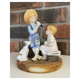 Little Boy & Girl with Dog Vintage Figurine