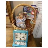 Vintage Doll Mini Teaset Toy Basket Set