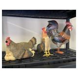 2 Roosters & 1 Chicken with Chicks Figurines