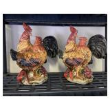 Fancy Rooster & Chicken Figurines Pair of 2