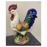 Large Rooster Figurine Blue Tail Feathers