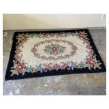 Vintage Small Area Rug Black & Floral Accent