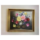 Gold Framed Vintage Flowers & Vase Painting