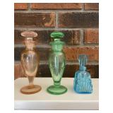 Set of 3 Art Glass Perfume Decanter Bottles