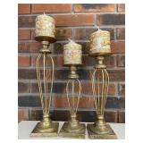 Set of 3 Gold Candle Holders & Angel Candles