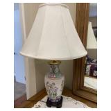 Pink Floral Base Lamp with White Shade