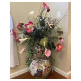 Large Pink Green Flowers & Asian Theme Planter