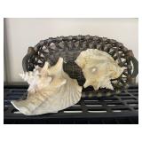 2 Large Ocean Conch Sea Shells with Basket