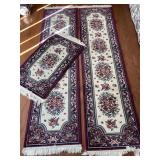 Set of 2 Nice Maroon Floral Runners & 1 Small Rug