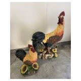 Large & Medium Rooster Figurines with Sunflowers