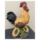Single Rooster Figurine Black Tail Sunflowers