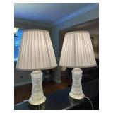 Pair of 2 Small Lamps Glass Base White Shades