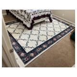 Nice Large Area Rug Ivory Navy Floral Accent 9X12