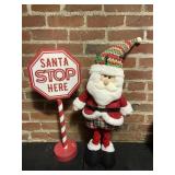Santa Claus & Santa Stop Here Sign Holiday Decor