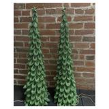 Set of 2 Green Light Up Table Top Christmas Trees