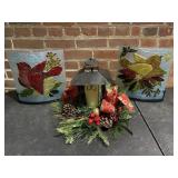 Set of 2 Christmas Bird Candleholders & Lantern