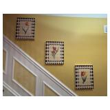 3 Matching checkered floral pictures