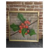 Christmas Holly Hand Painted Framed Decor