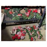 Matching Red Stripe Christmas Wreath Swag Set