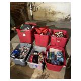 Lot of 6 Totes Christmas Decor Lights Ornaments