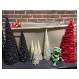 Small Christmas Trees & Tote of Holiday Decor