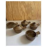 Brown Soup Bowls w/ Handles Some Lids