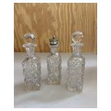 Crystal Glass Cruet & 2 Perfume Bottles