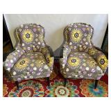 Pair of Bright Colorful Yellow Flower Arm Chairs