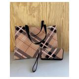 Spartina Pink Plaid Tote Purse & Wallet Set