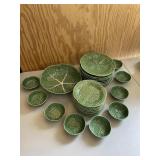 Green Cabbage Leaf Bowls Plates Dishes Set