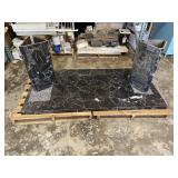 Massive Black Grey Marble Table with Pedestal Legs