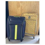 Set of 2 Rolling Suitcases Navy & Yellow Chevron