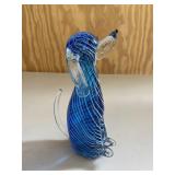 Blue Swirl Puppy Dog Art Glass Figurine