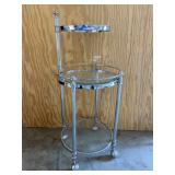Small Round 2 Tiered Table Silver Glass Shelves