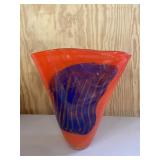 Red & Blue Muranno Style Art Glass Vase Misshapen