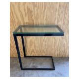 Small Black Metal Side Table Glass Top