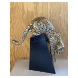 Gold Metal Panther Art Sculpture Black Base